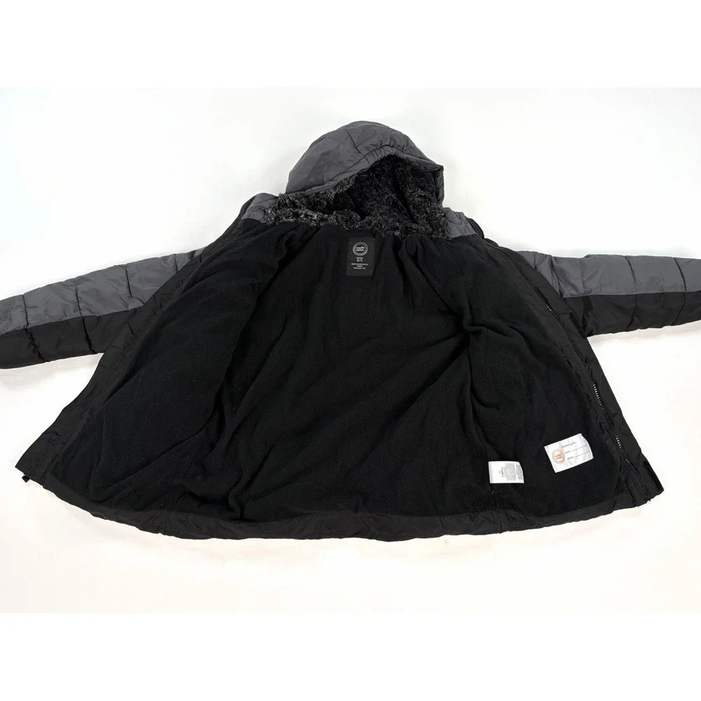 Wonder Nation Boys Puffer Jacket Coat Hooded Winter Black Gray Kids Size S 6-7